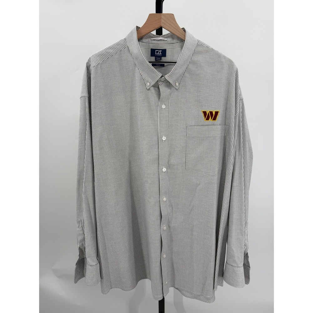 Cutter & Buck Mens 4XB Washington Commanders Striped Button Down Shirt Big Tall